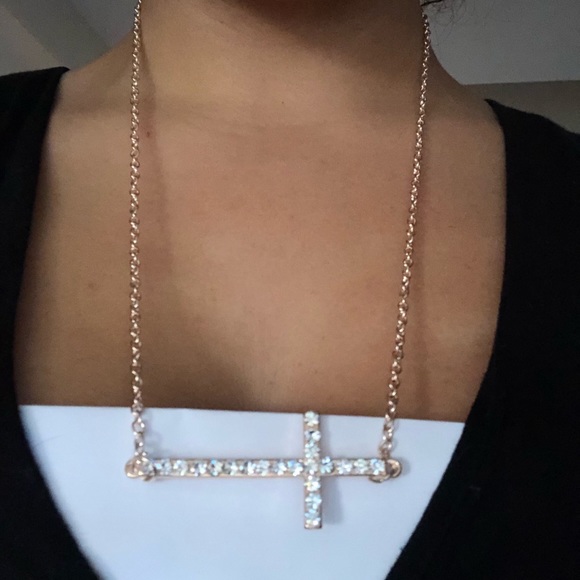 BOGO!! Rose Gold Rhinestone Cross Necklace - Picture 2 of 5